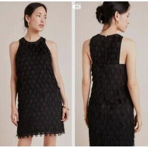 NWT Anthropologie Roxie Textured Feathered Fringe Mini Dress Size 14